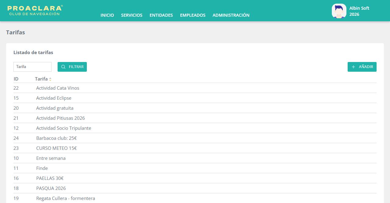 Rate list